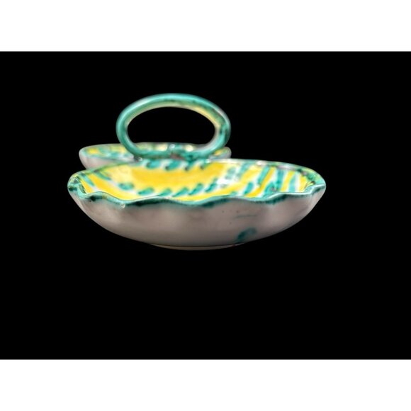 Fratelli Fanciullacci ? Pottery Divided Dish Condiment Olive Green Yellow Italy - Picture 4 of 14